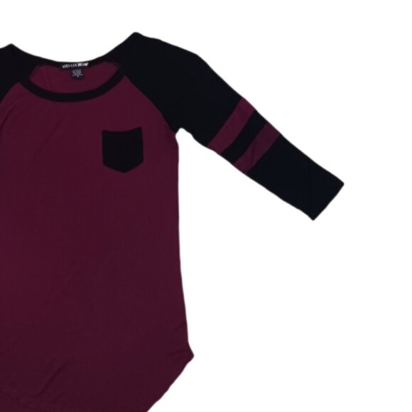 American Dream Womens Medium Top Burgundy & Black 3/4 Sleeve Sheer Stretch - Picture 4 of 8